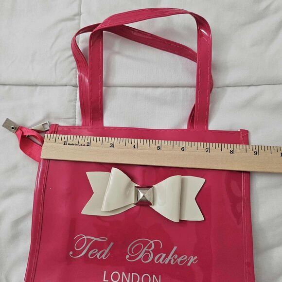 Ted Baker London Tote Bag Small Pink Glossy PVC with White Bow Zip Closure - Picture 5 of 7